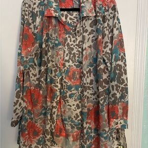 Multiples orange and Teal Floral Button Down Shirt XL. Matching tank 2X